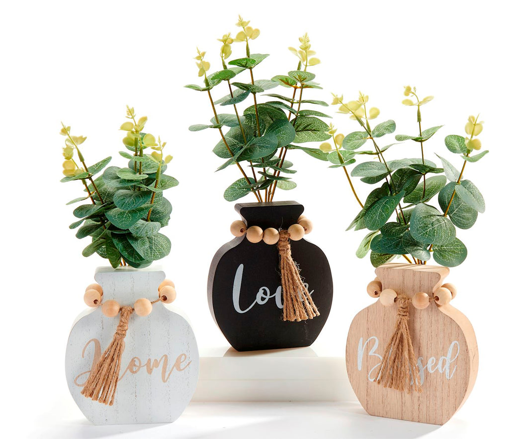 Imitation Wood Vases w/Sprigs w/Sentiment